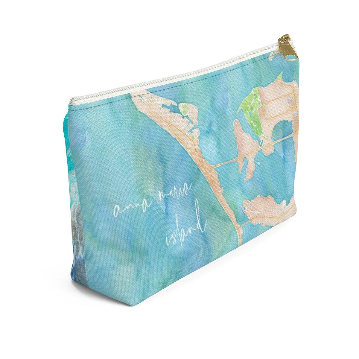 Anna Maria Island Watercolor Map Accessory Pouch w T-bottom with Tranquil Waters Back