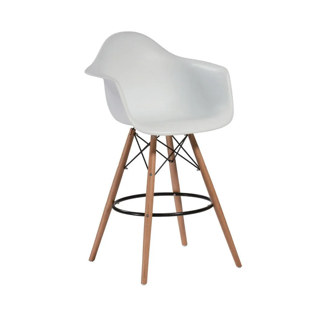 Ben 30 Inch Barstool Chair Set of 2, White Curved Seat, Brown Wood Legs By Casagear Home