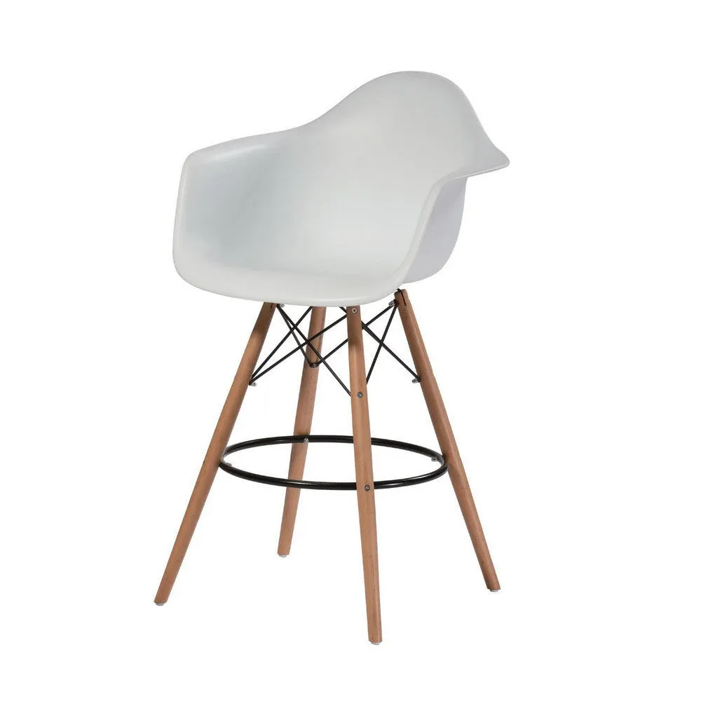 Ben 30 Inch Barstool Chair Set of 2, White Curved Seat, Brown Wood Legs By Casagear Home