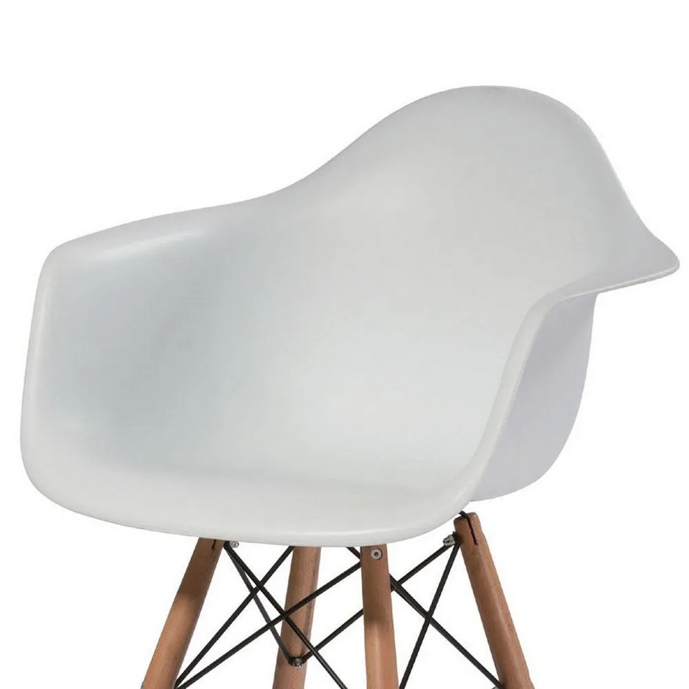 Ben 30 Inch Barstool Chair Set of 2, White Curved Seat, Brown Wood Legs By Casagear Home