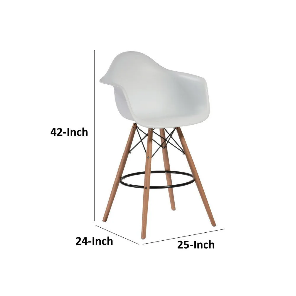 Ben 30 Inch Barstool Chair Set of 2, White Curved Seat, Brown Wood Legs By Casagear Home