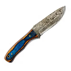 Blue and Red Skinner Knife- High Carbon Damascus Steel- 9"