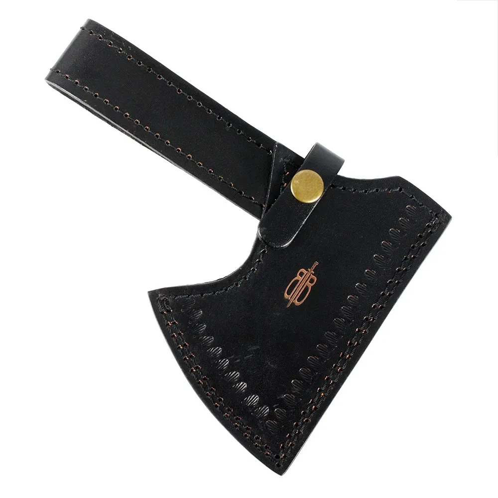 BNB Knives Tactical Army Pack Hatchet Green Maple Burl Handle Leather Sheath