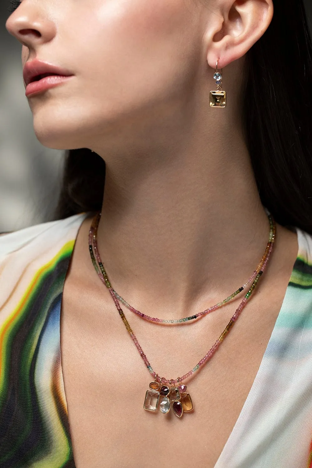 Brown Tourmaline and Green Amethyst Necklace Charm