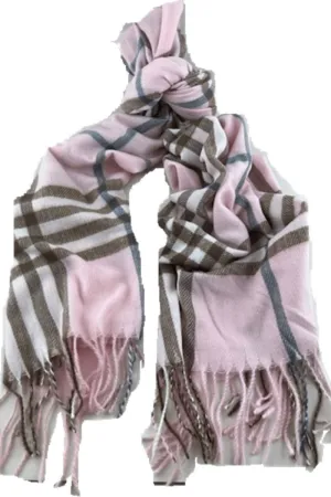 Burberry Look Plaid Wool Blend Very Soft Fringe Scarf