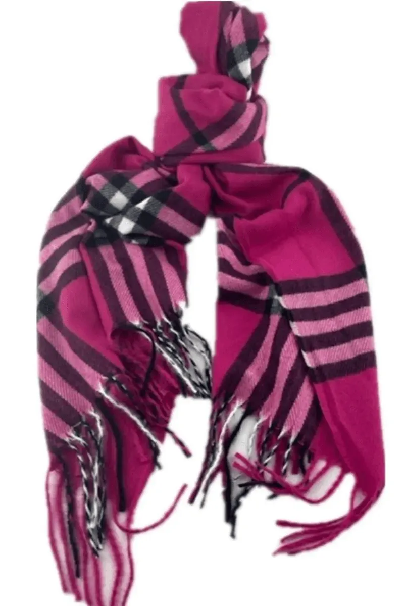 Burberry Look Plaid Wool Blend Very Soft Fringe Scarf