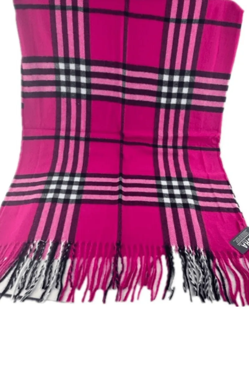 Burberry Look Plaid Wool Blend Very Soft Fringe Scarf