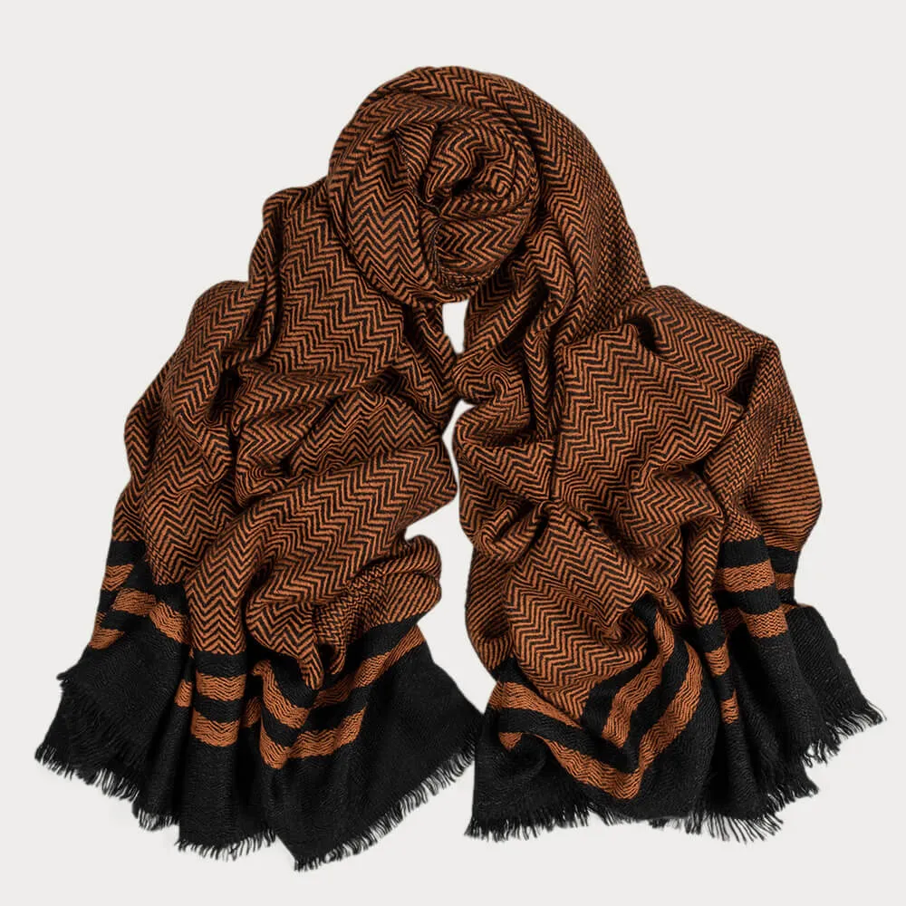 Burnt Orange and Black Pashmina Cashmere Shawl