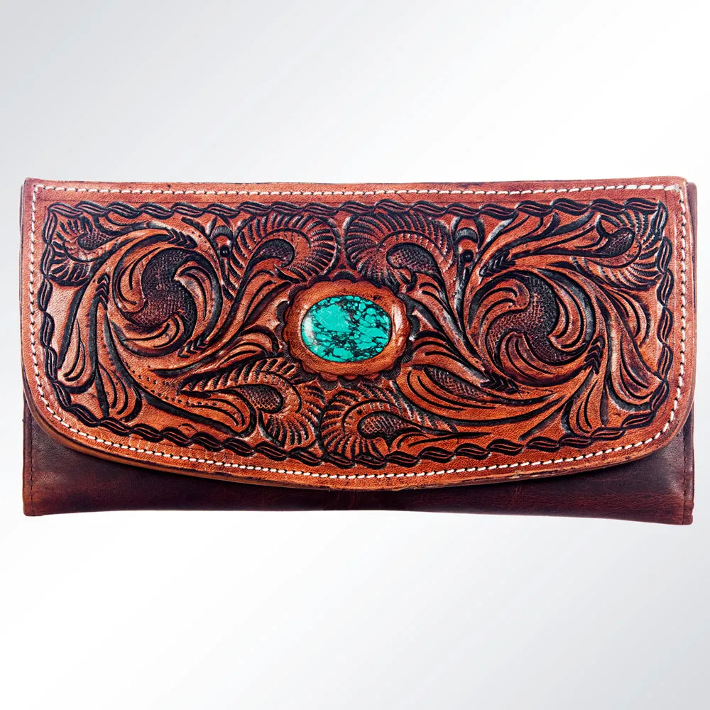 Clutch Hand Tooled Genuine Leather women bag western handbag purse