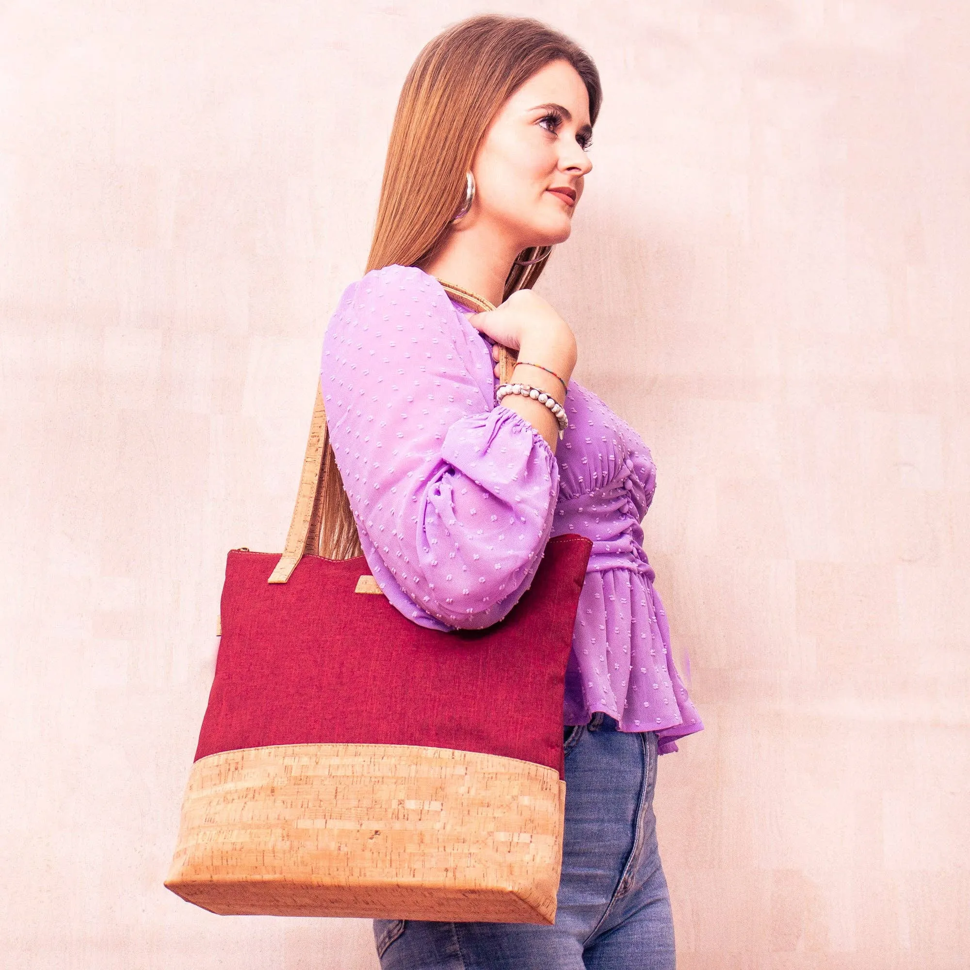 Cork with red fabric women's Tote bag BAG-2057-B