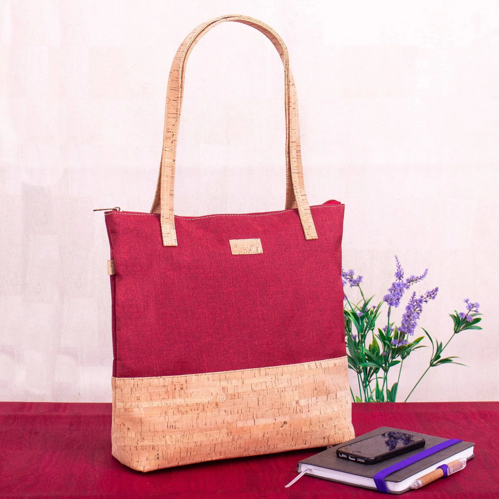 Cork with red fabric women's Tote bag BAG-2057-B