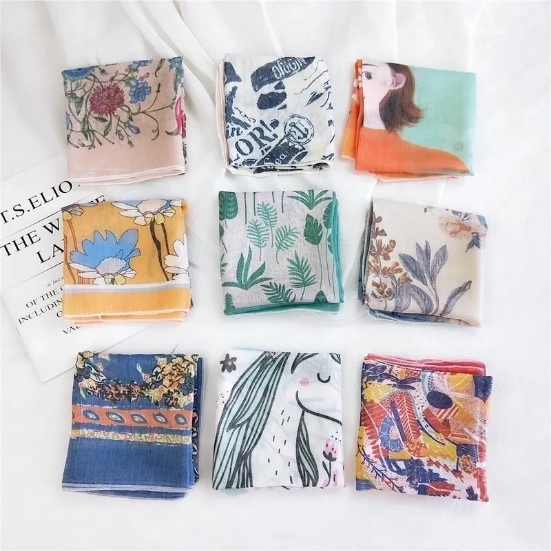 Cotton Linen Small Square Scarf