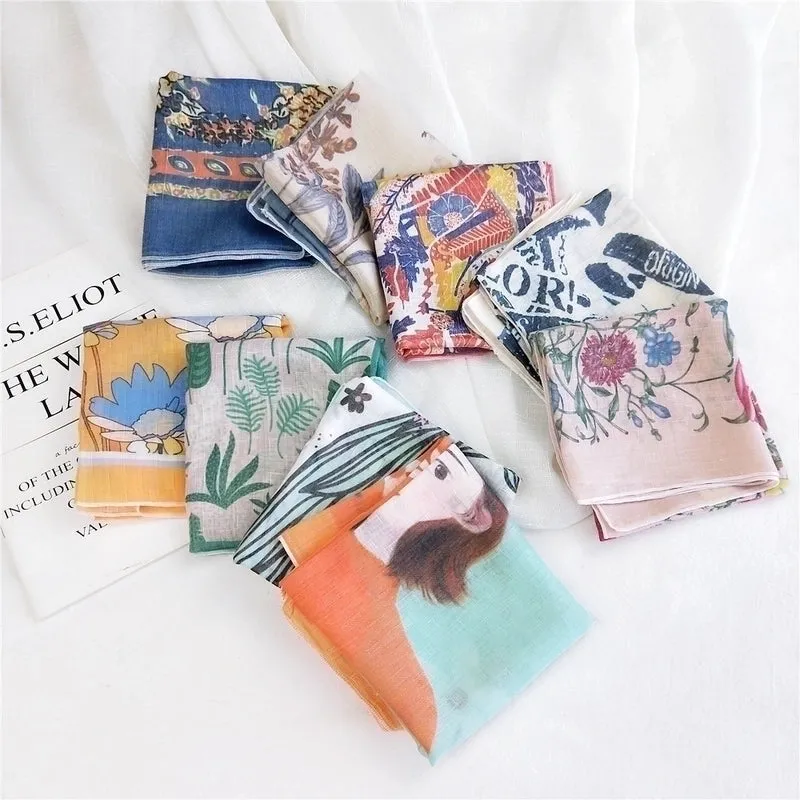 Cotton Linen Small Square Scarf