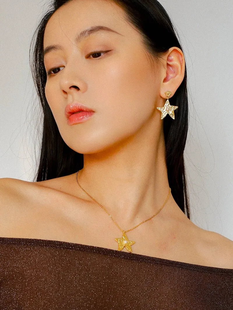 Dazzling Stars Pentagram Planet Element Necklace Gold