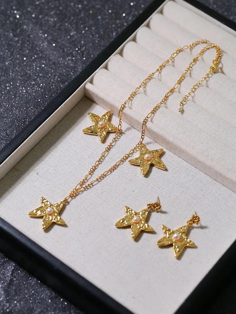 Dazzling Stars Pentagram Planet Element Necklace Gold