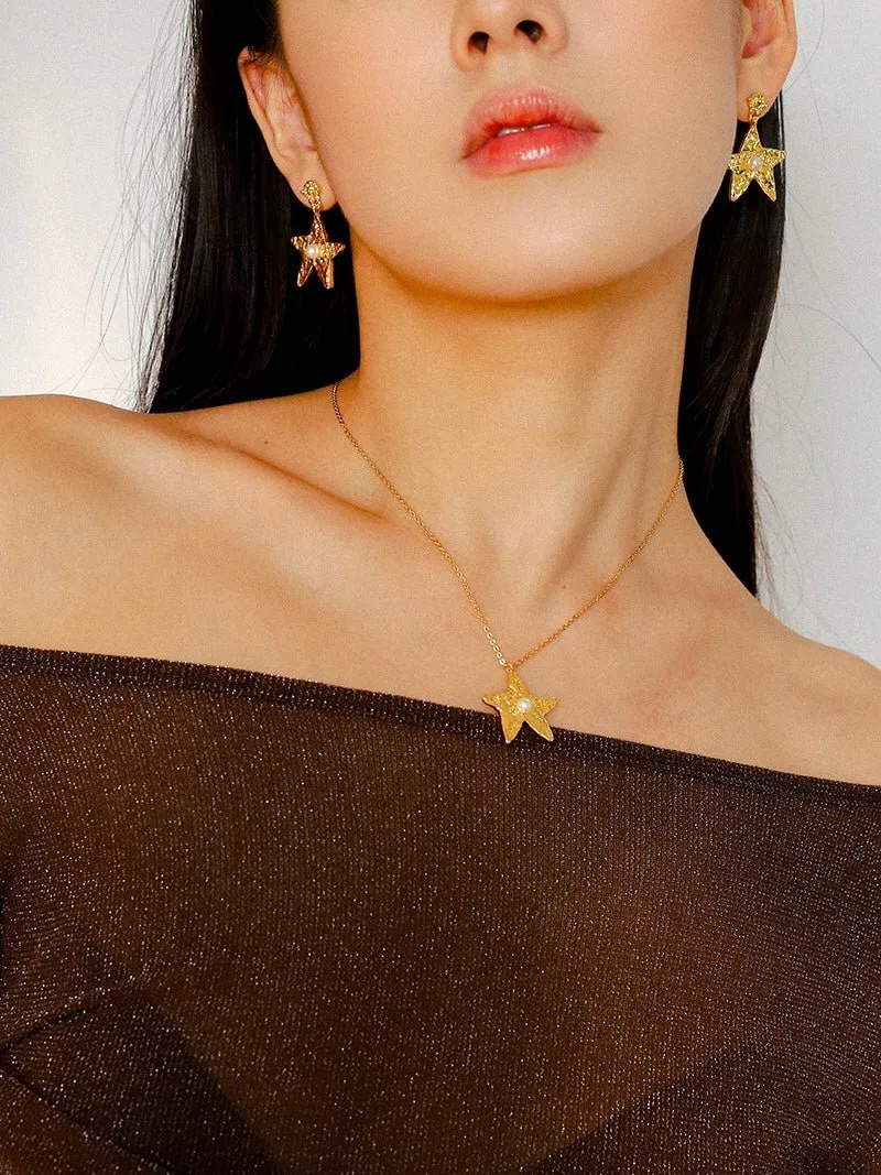 Dazzling Stars Pentagram Planet Element Necklace Gold