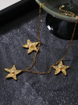 Dazzling Stars Pentagram Planet Element Necklace Gold