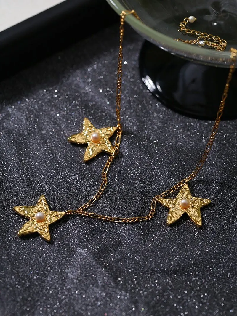 Dazzling Stars Pentagram Planet Element Necklace Gold