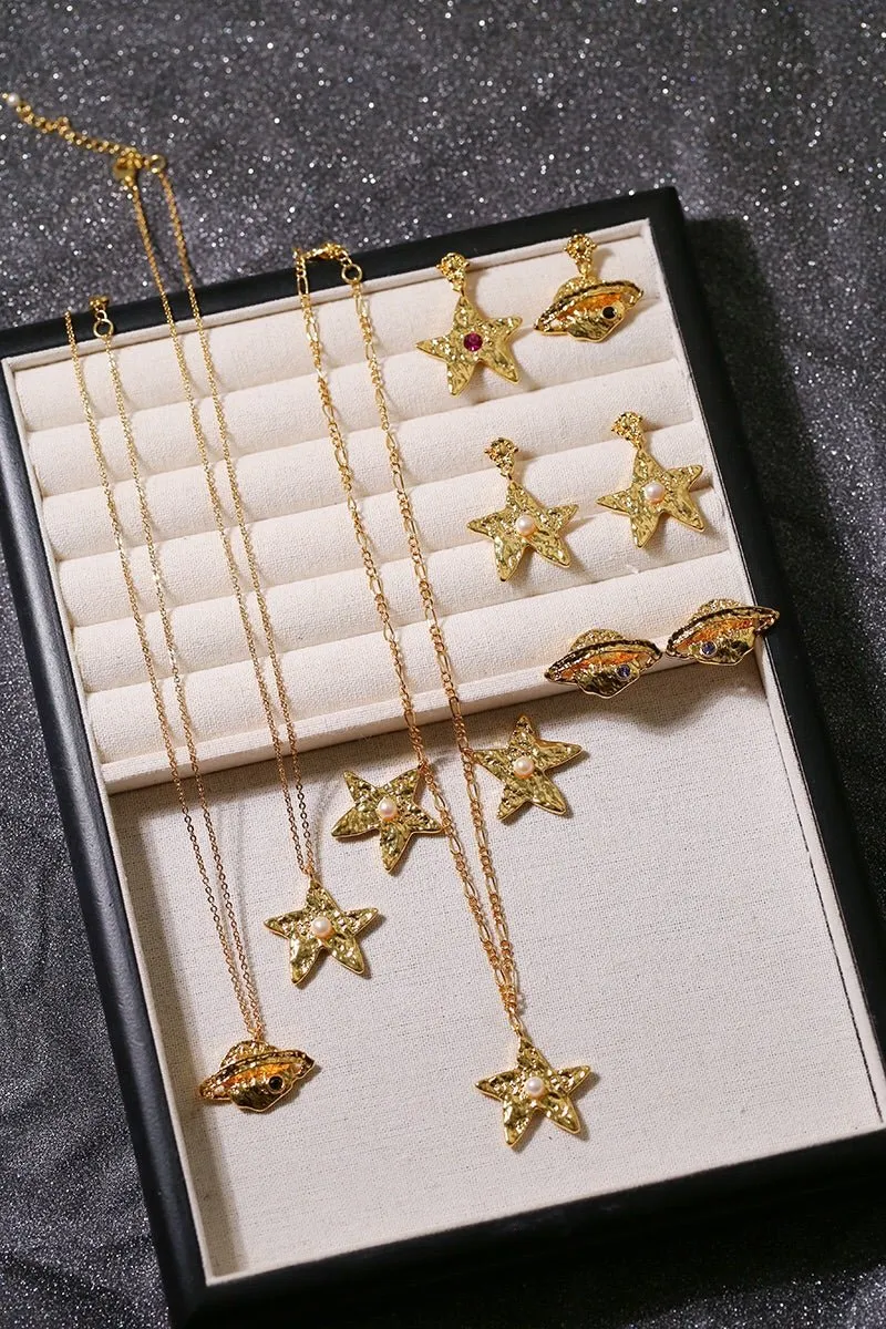 Dazzling Stars Pentagram Planet Element Necklace Gold