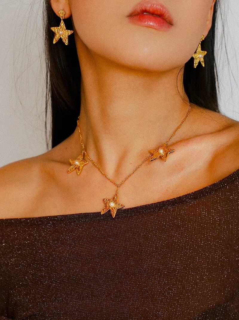 Dazzling Stars Pentagram Planet Element Necklace Gold