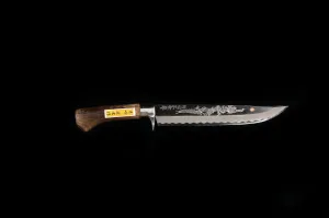 Gesshin Outdoor 210mm Blue #2 Kurouchi Ken-Nata with Dragon Engraving