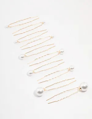 Gold Mixed Pearl Hair Pin Pack