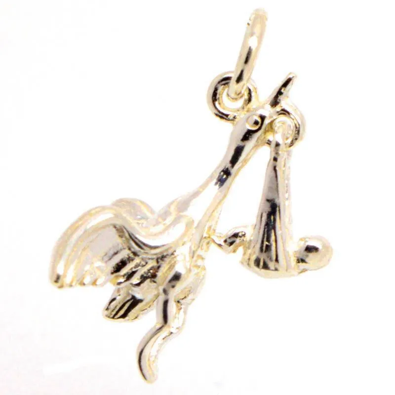 Gold Stork and Baby Charm Moveable