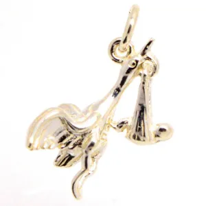 Gold Stork and Baby Charm Moveable