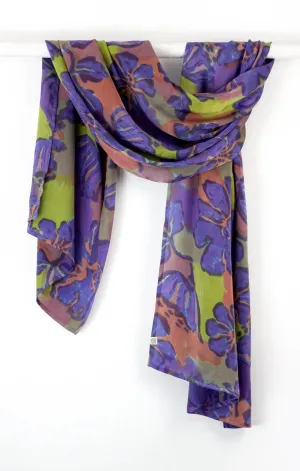 Hand Painted Silk Scarf - Petuni Royal