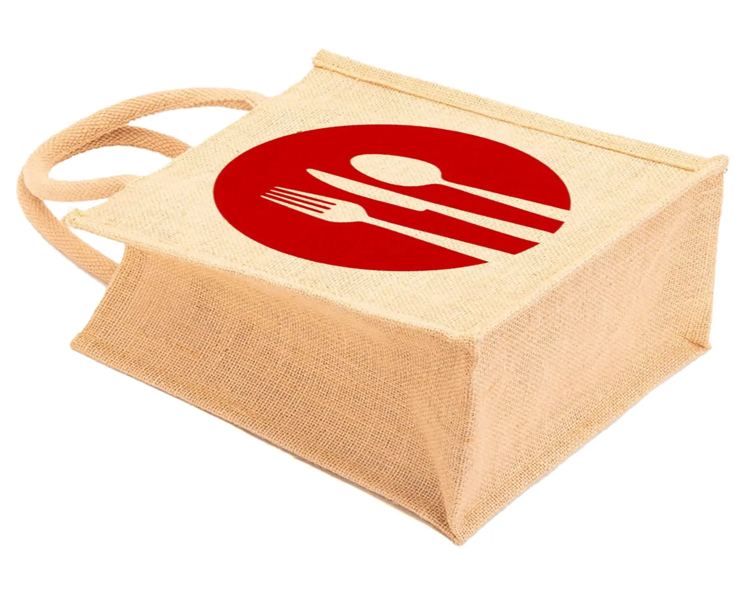 Heart Home Fork Knife Print Jute Reusable Eco-Friendly Hand Bag/Grocery Bag For Man, Woman With Handle Pack Of 2 (Black and Red) 54HH4359.