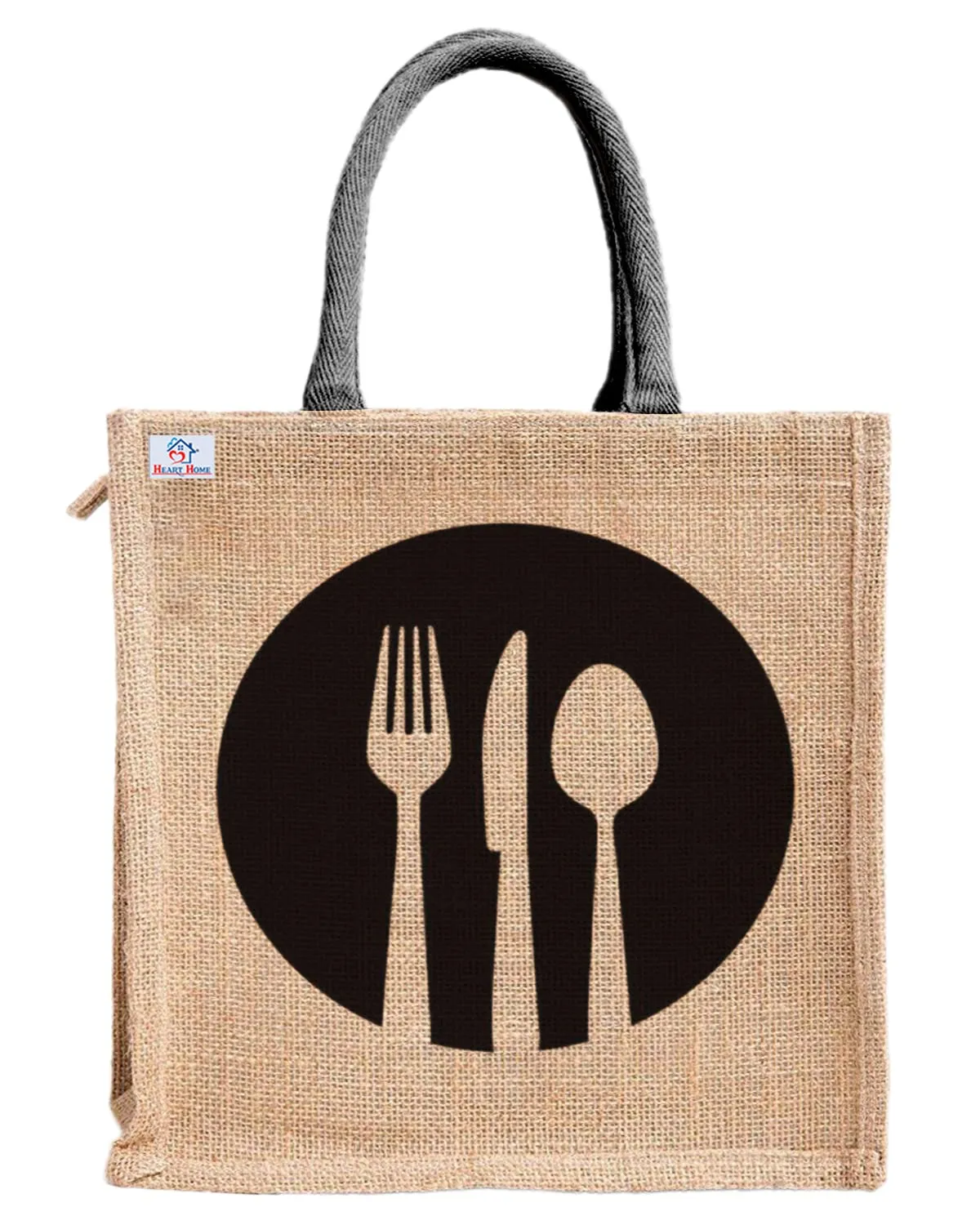 Heart Home Fork Knife Print Jute Reusable Eco-Friendly Hand Bag/Grocery Bag For Man, Woman With Handle Pack Of 2 (Black and Red) 54HH4359.