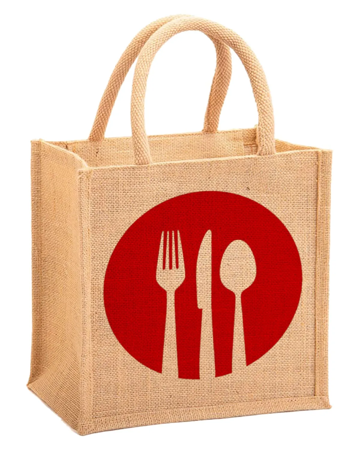 Heart Home Fork Knife Print Jute Reusable Eco-Friendly Hand Bag/Grocery Bag For Man, Woman With Handle Pack Of 2 (Black and Red) 54HH4359.