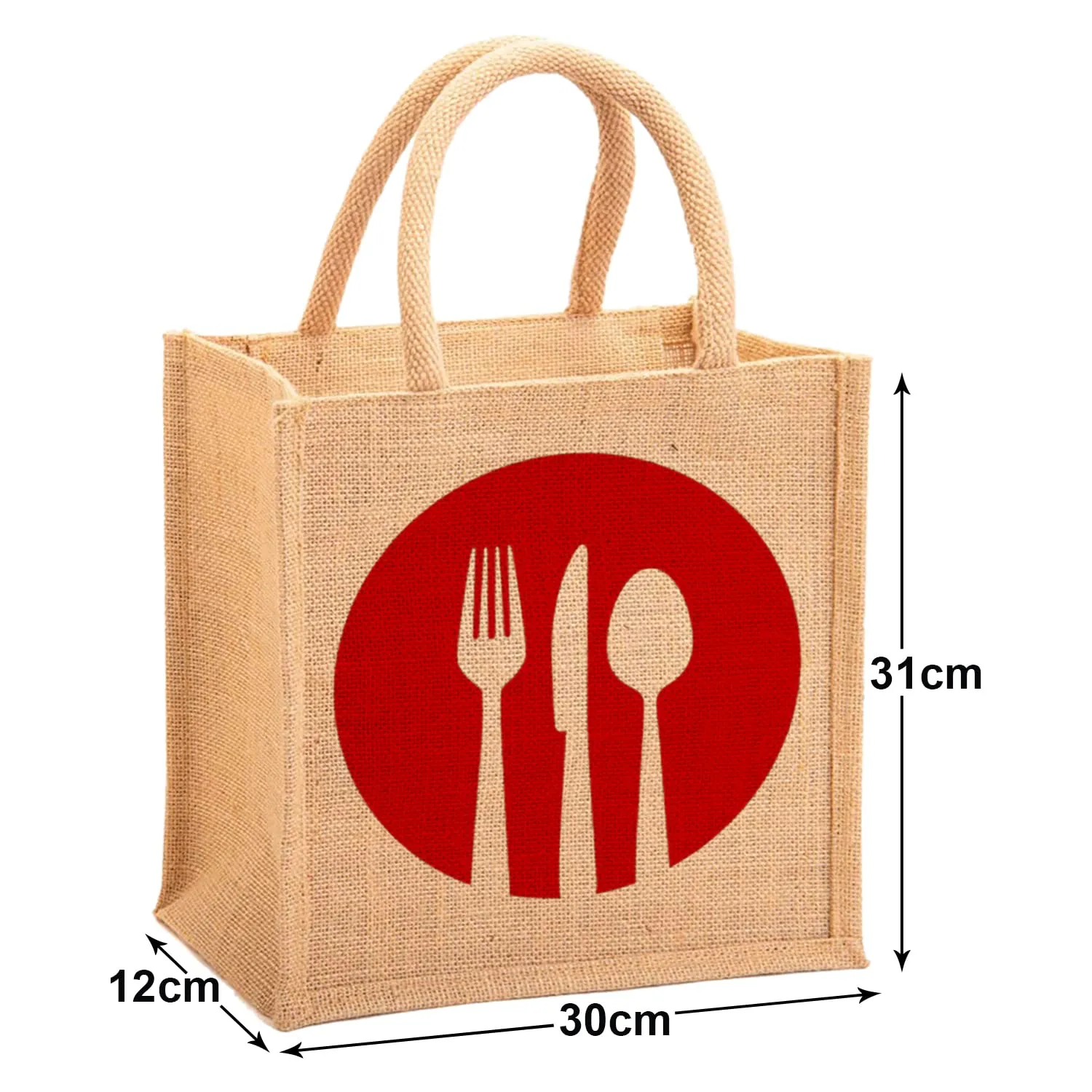 Heart Home Fork Knife Print Jute Reusable Eco-Friendly Hand Bag/Grocery Bag For Man, Woman With Handle Pack Of 2 (Black and Red) 54HH4359.