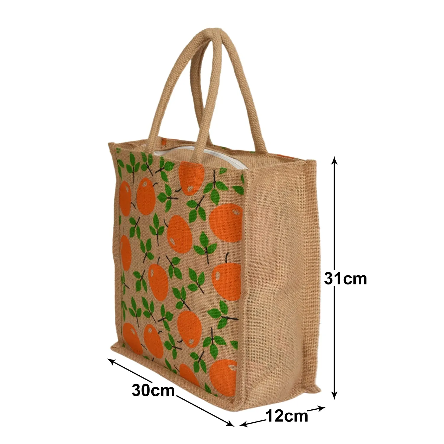 Heart Home Fruits Print Jute Reusable Eco-Friendly Hand Bag/Grocery Bag For Man, Woman With Handle Pack Of 2 (Orange) 54HH4363.