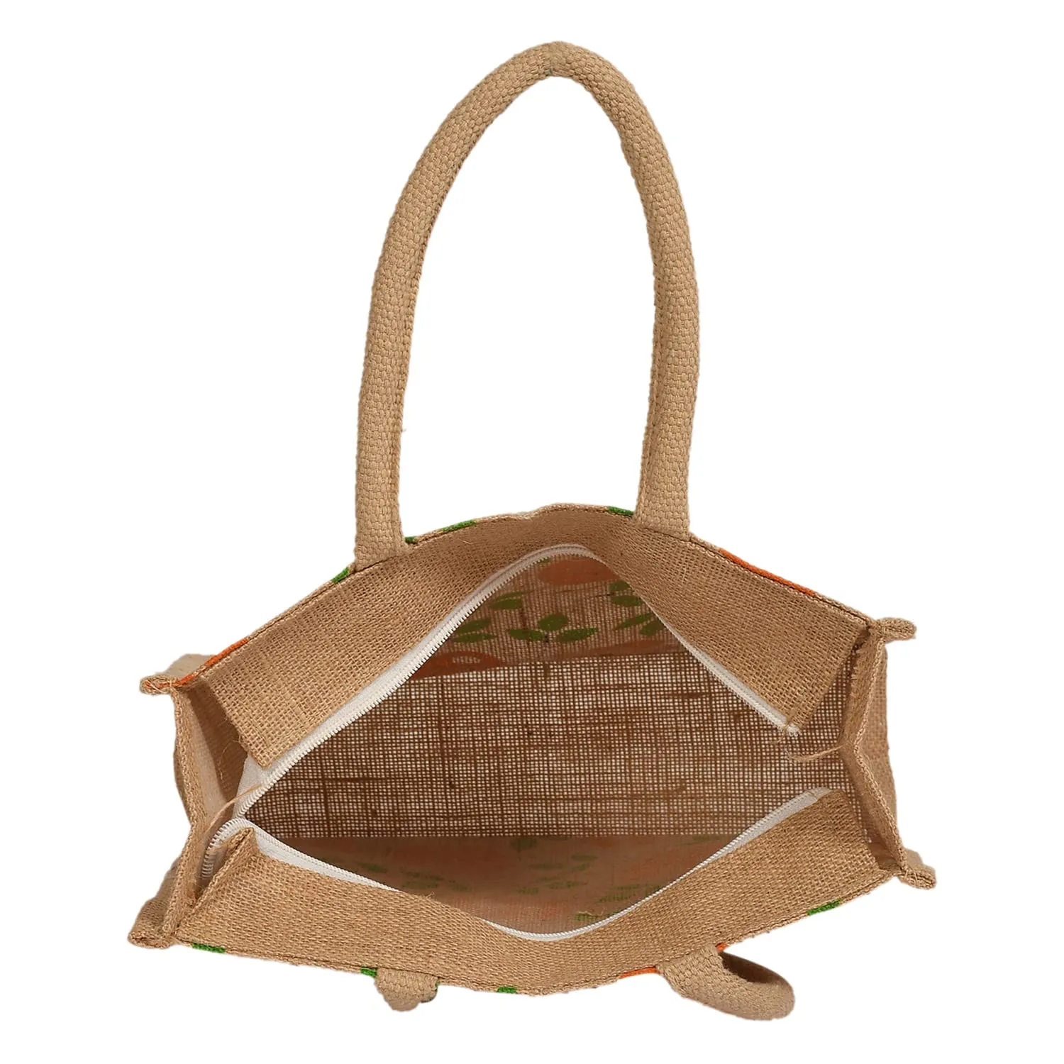 Heart Home Fruits Print Jute Reusable Eco-Friendly Hand Bag/Grocery Bag For Man, Woman With Handle Pack Of 2 (Orange) 54HH4363.