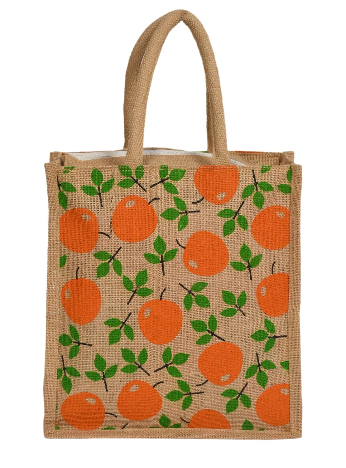 Heart Home Fruits Print Jute Reusable Eco-Friendly Hand Bag/Grocery Bag For Man, Woman With Handle Pack Of 2 (Orange) 54HH4363.
