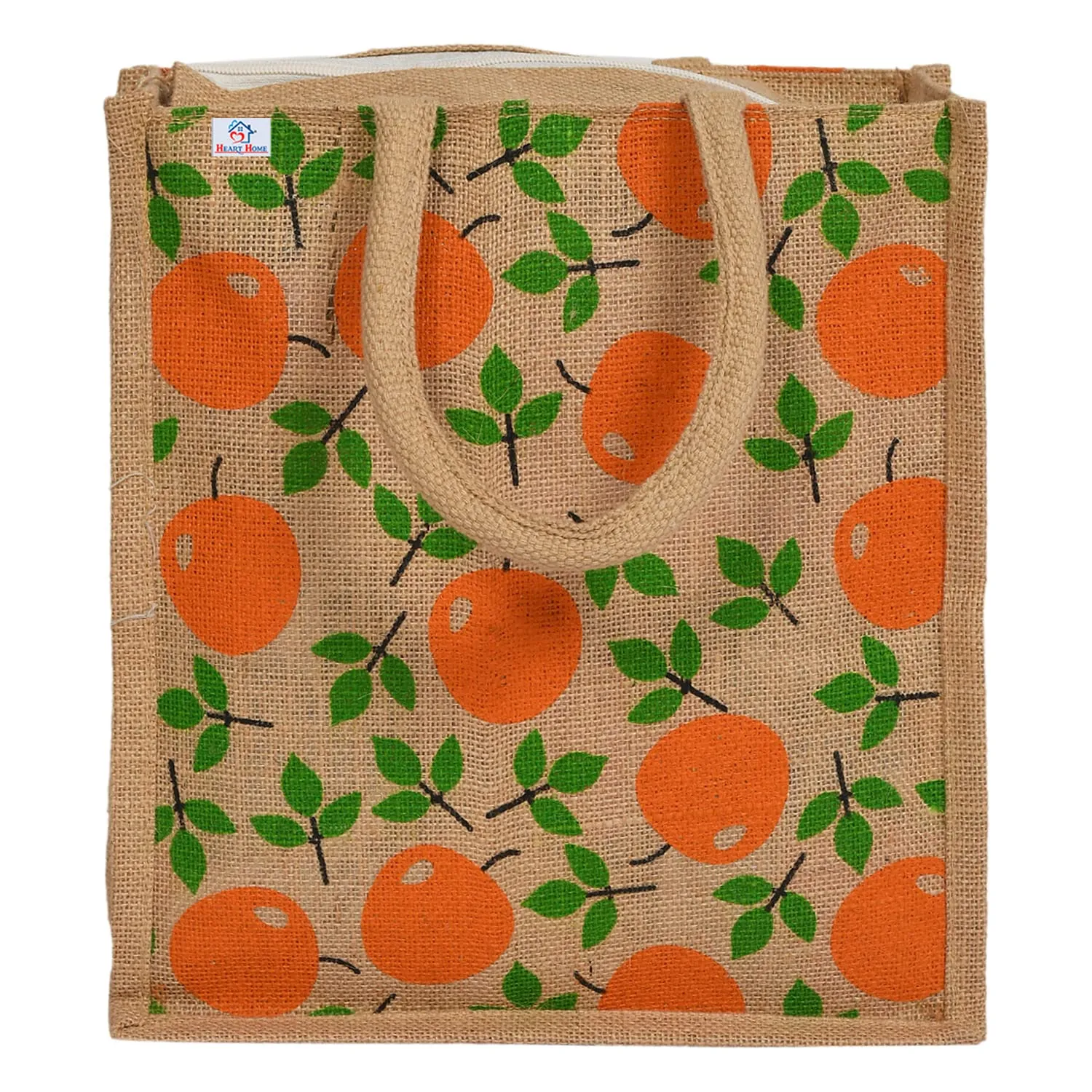 Heart Home Fruits Print Jute Reusable Eco-Friendly Hand Bag/Grocery Bag For Man, Woman With Handle Pack Of 2 (Orange) 54HH4363.