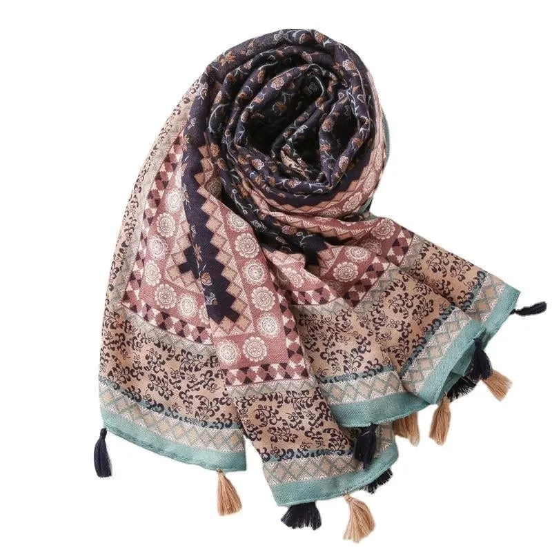 Hot Selling Fashion Retro Small Flower Twill Cotton Scarf