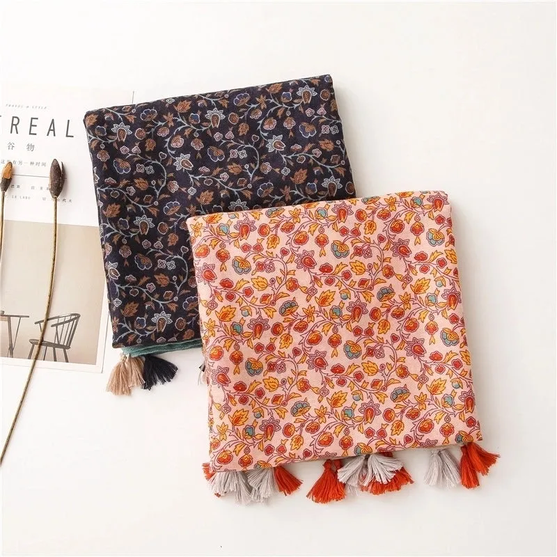 Hot Selling Fashion Retro Small Flower Twill Cotton Scarf