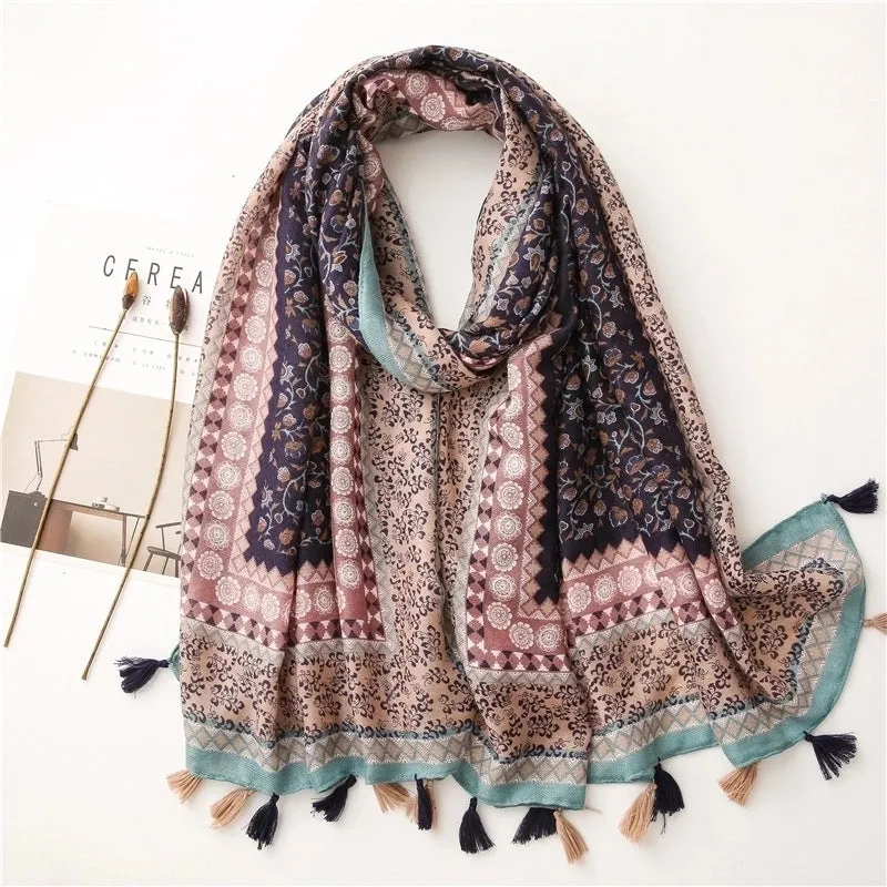 Hot Selling Fashion Retro Small Flower Twill Cotton Scarf