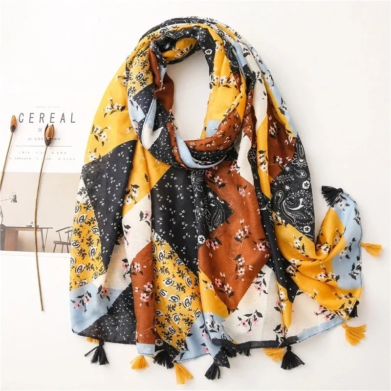 Hot Selling Fashion Retro Small Flower Twill Cotton Scarf