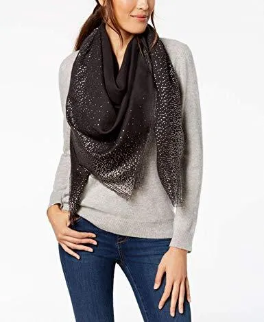 Inc International Concepts Ombre Metallic Foil Oversized Square Scarf Black