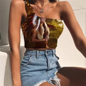 Indios Tank Tops Women Colorful Sleeveless Shirt Landscape One Shoulder Crop