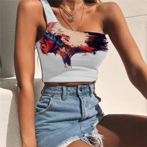 Indios Vest Tops Women Graffiti Sleeveless Shirt Colorful Midriff T shirt