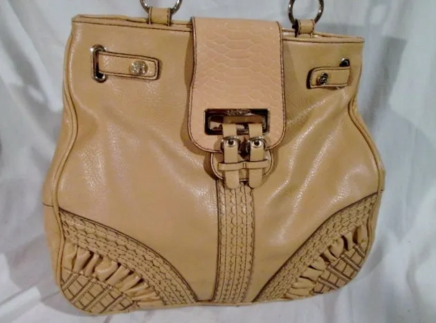 JESSICA SIMPSON Vegan Handbag Tote Clutch Satchel CHESTNUT BROWN BEIGE Carryall
