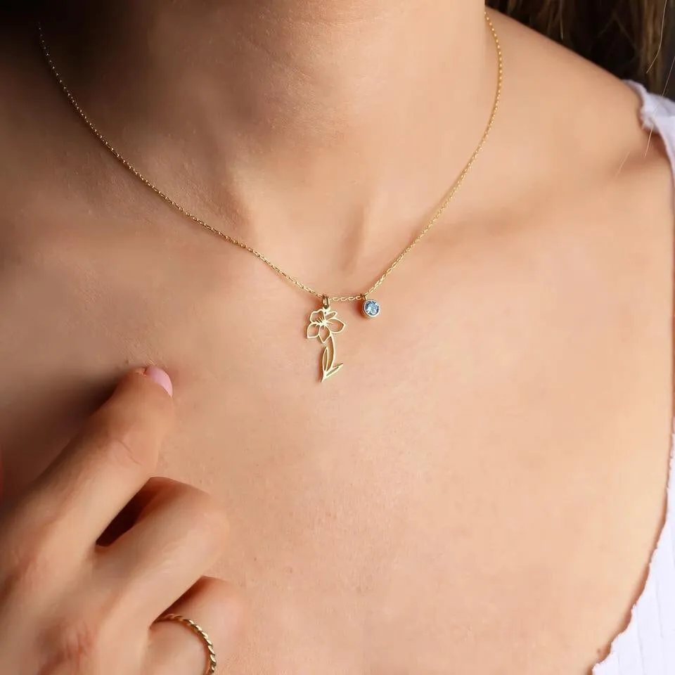 JULY Birth Flower Necklace | Gold Plated Birthstone Necklace | Gifts for Her | Custom Flower Necklace | Charm Necklace | Women's Gift