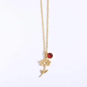 JULY Birth Flower Necklace | Gold Plated Birthstone Necklace | Gifts for Her | Custom Flower Necklace | Charm Necklace | Women's Gift