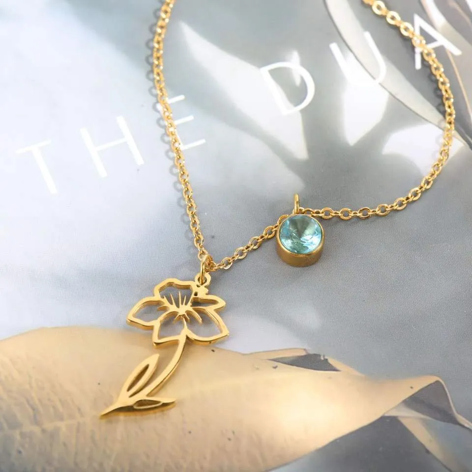 JULY Birth Flower Necklace | Gold Plated Birthstone Necklace | Gifts for Her | Custom Flower Necklace | Charm Necklace | Women's Gift