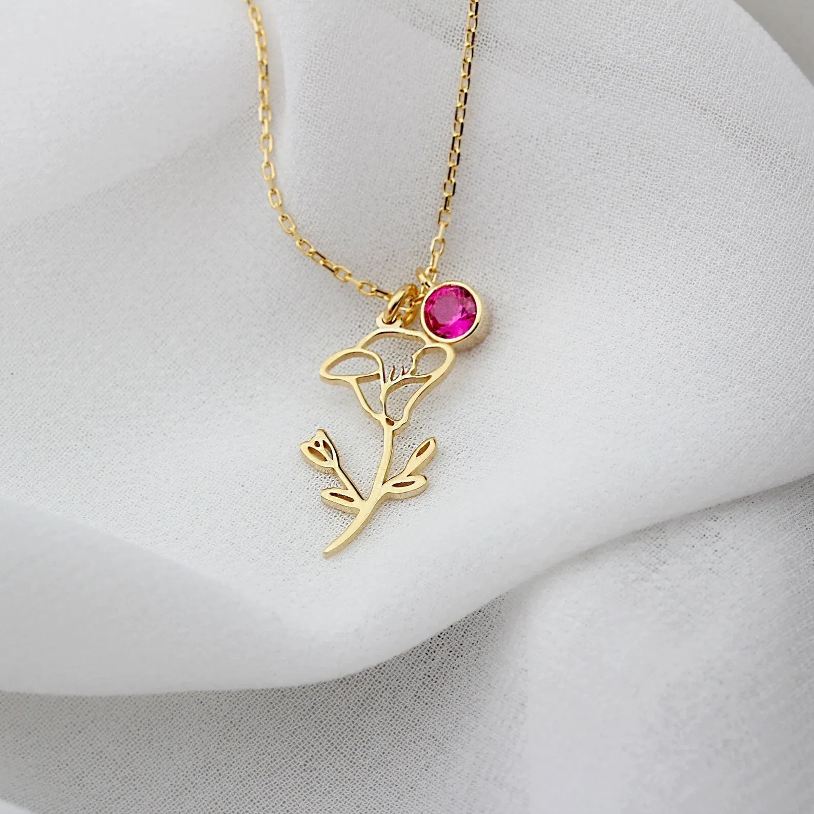 JULY Birth Flower Necklace | Gold Plated Birthstone Necklace | Gifts for Her | Custom Flower Necklace | Charm Necklace | Women's Gift