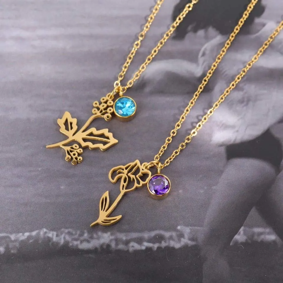 JULY Birth Flower Necklace | Gold Plated Birthstone Necklace | Gifts for Her | Custom Flower Necklace | Charm Necklace | Women's Gift